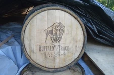 Buffalo Trace Bourbon Whiskey Barrel Lid/Head with Outside Metal Ring and Staves