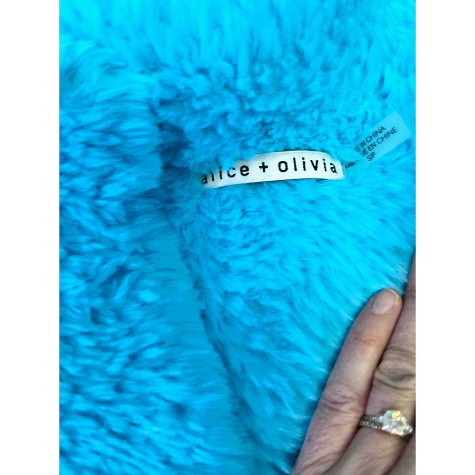 Chaqueta Abrigo Midi Alice + Olivia Flynn Azul Brillante Imitación Piel Con Capucha Para Mujer S P Foto 4 de 4