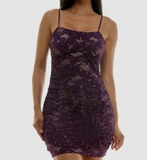 Emerald Sundae Women's Purple Lace Glitter Square-Neck Juniors' Dress, Size XXS