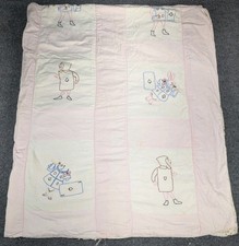 1940's Vintage Alice In Wonderland Hand Stitched Quilt Blanket Bedspread 64"x77"