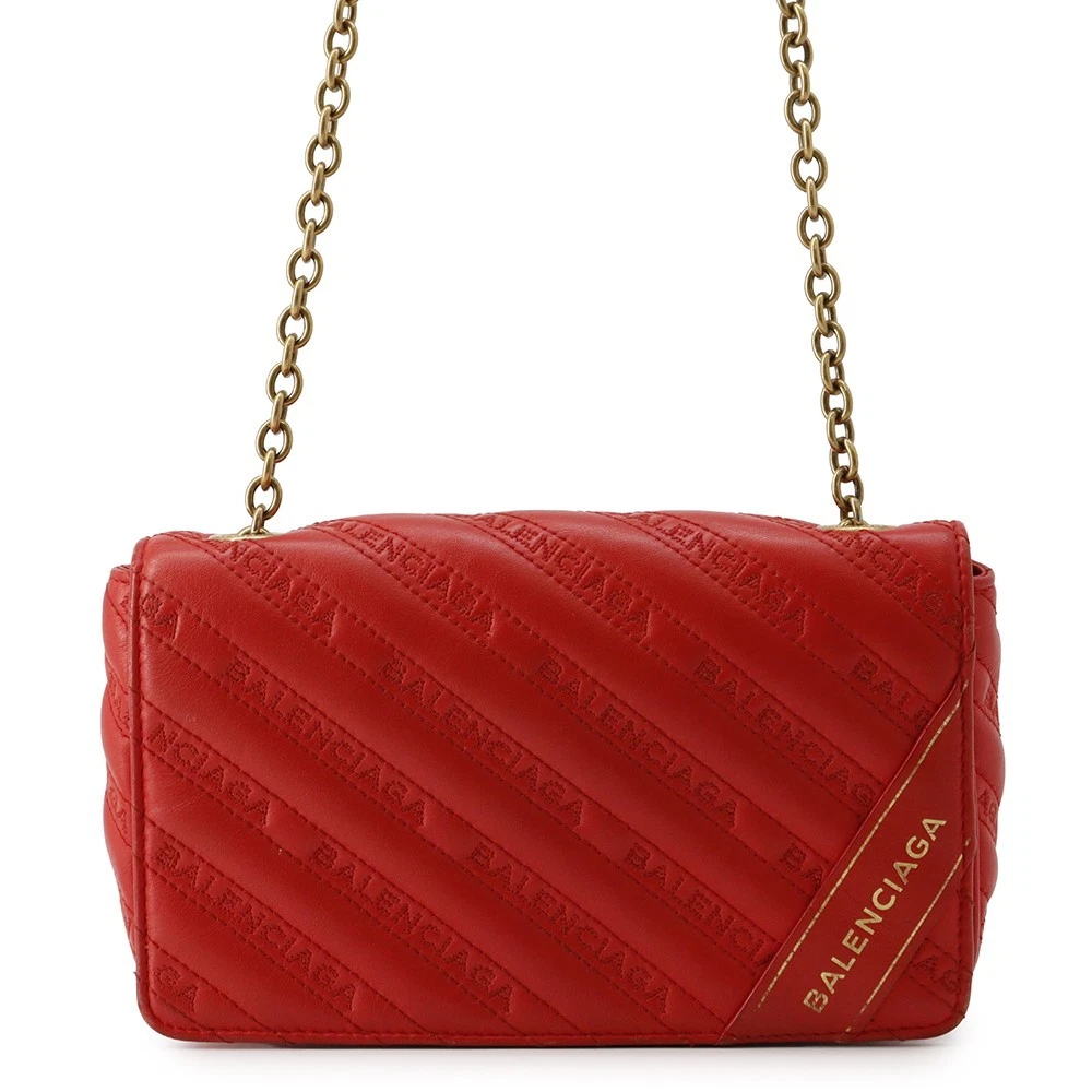 Balenciaga — BALENCIAGA Everyday Chain Shoulder Bag Leather Red 502027