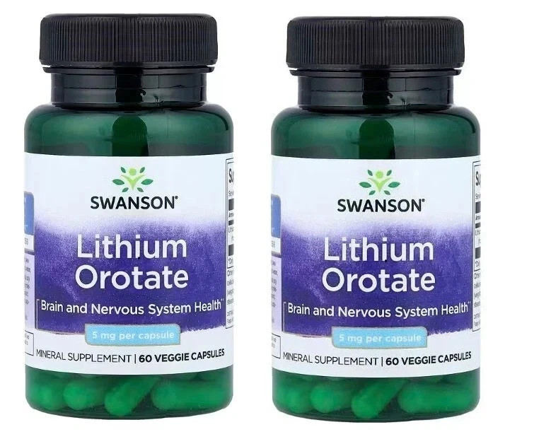 2 x Swanson Lithium Orotate 5 mg -60 Veggie Capsules - Brain and Nervous System