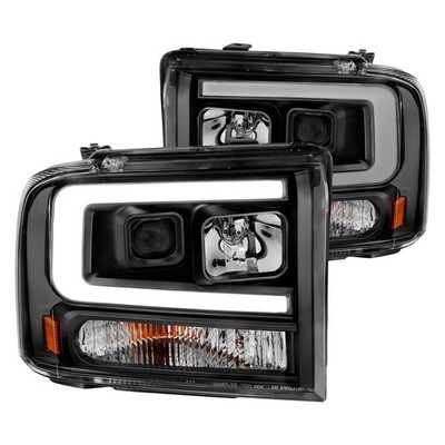For Ford Excursion 05 Headlights Plank Style Driver & Passenger Side Black LED