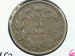 BELGIUM UN BELGA 5 FRANCS 1931 (A4/152)