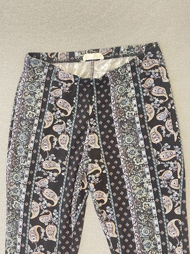 Black Paisley Flare Pants Y2K Boho Bell Bottom Stretch High Waist - Picture 3 of 6