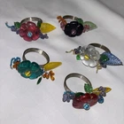 Vintage Murano  Style Art Glass Flower Napkin Rings - Set Of 5 Assorted Colors