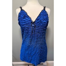 Y2K Vintage Blue Ruffle Lingerie Babydoll Tank Top XL Vtg Sabrina Carpenter Vibe