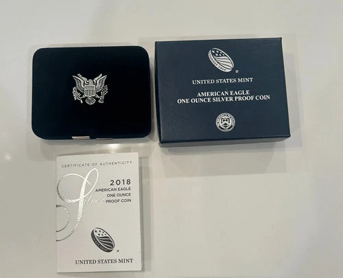 2018 "S" 1 oz American Silver Eagle $1 Dollar Proof Coin with Case, Box and COA