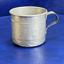 Vtg Embossed BABY Aluminum Metal Drinking Cup Mug w/ Handle Country Farm House