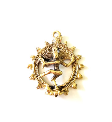 Hinduism God Deity Shiva Pendant Siva Nataraja Dancing Lucky Gold Brass 1''