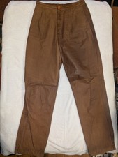 Vintage 80s Brown Leather Pants Leather  Fur Co Korea Sz 9/10 Pleated High Rise