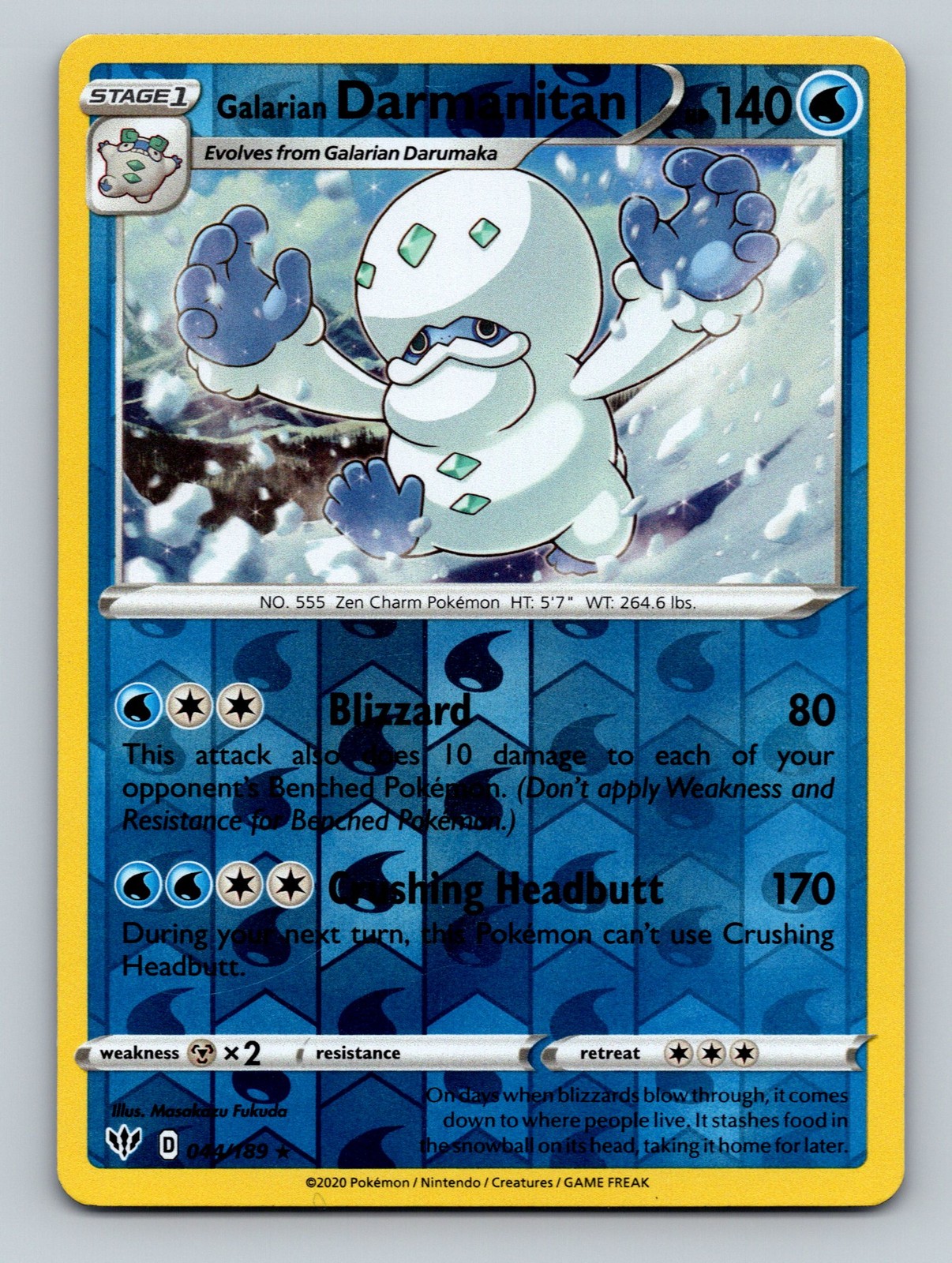 SWSH03: Darkness Ablaze #044/189 Galarian Darmanitan (44) Rare,reverse holo