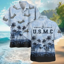 CH 46 Sea Knight Hawaii Style Palm Tree US Marine Corps Oversized Hawaiian Shirt