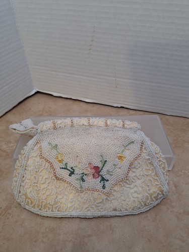 Vintage Beaded And Embroidered Women's Small Clutch Evening Bag Satin Lined 7" - Picture 2 of 8