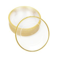 Charger Plate 25 Pack Clear Gold Beaded Dinner Serving Plates Elegant for Party