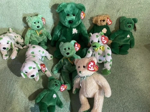 Lot of 10 Vintage Ty Beanie Babies - St. Patrick’s Day Shamrock Theme NWT