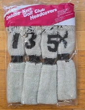 Set of 4 Knit Pom Pom Style Golf Club Headcover Set 1 3 5 & X Wheat And Brown 