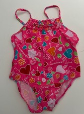 Plaid Fish Girls Pink Swimsuit 4T Hearts Flowers One Piece NWT Ruffle Neck