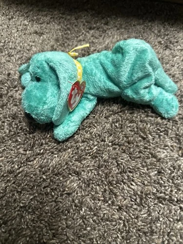 Vintage TY Beanie Baby - DIDDLEY the Green Hound Dog