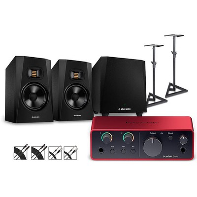 Focusrite Scarlett Solo Gen 4 withAdam Audio MonitorsT10S SubStandsCables T7V