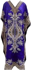 Women's Kaftan Dress Beach Ethnic Dress Plus Size V-Neck Loose Royal Blue