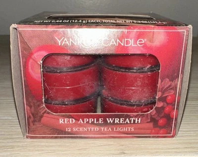 Yankee Candle Box Of 12 Red Apple Wreath Tea Lights New Christmas - Image 1 of 2