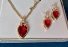 Vintage Heart Stone Gold tone  Costume Jewelry Set  Necklace and Earrings ROMAN