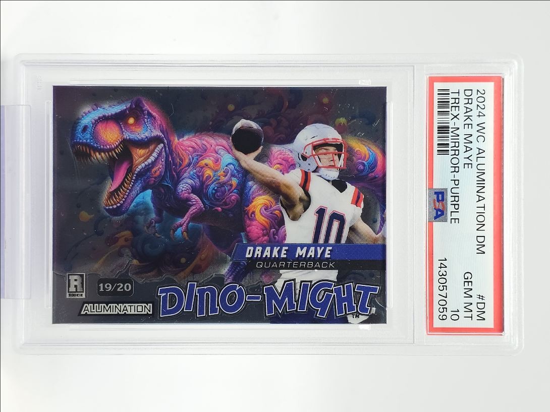 Drake Maye Wild Card Alumination Dino-Might #DM Tyrannosaurus Rex-Mirror Foil-Purple