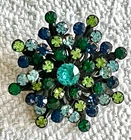 Vintage Brooch Pin ~ Green Blue ~ Costume Jewelry ~ Starburst