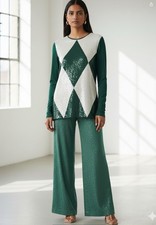 Tory Burch Lantilly Tunic green & white sequence top size 6