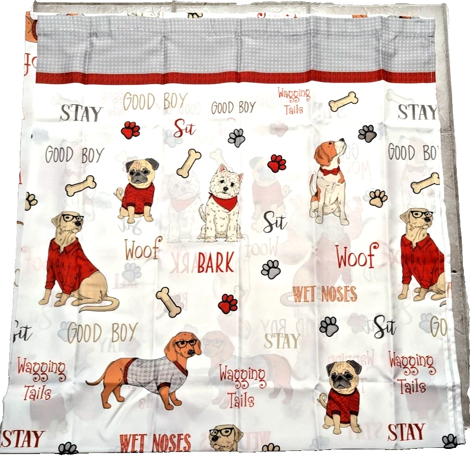 Cortina de ducha de tela para perros de poliéster de 72 pulgadas cuadradas Good Boy Bark Woof Baño Regalo NUEVO Foto 2 de 4
