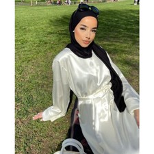 Evening Women Satin Long Dress Abaya Dubai Kaftan Elegant Robe Ramadan Gown Arab