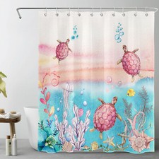 Underwater Jellyfish Pink Sea Turtle Shower Curtain Bathroom Decor 60X72 Inch