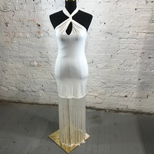 ALICE + OLIVIA Dress Womens 2 Steph Twist Neck Fringe Dress Off White Halter