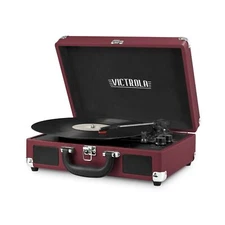 Victrola Vintage Bluetooth Portable Suitcase Record Player Marsala 3.5mm Aux-In