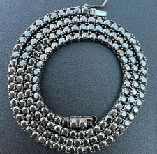 3 mm 30 Ct. Round Cut Black diamond Hip- Hop 18" Necklace In 925 Sterling Silver