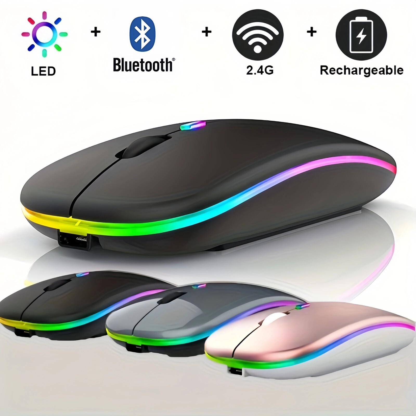 Bluetooth and 2.4GHz Wireless Rechargeable Mouse for PC iPad Laptop