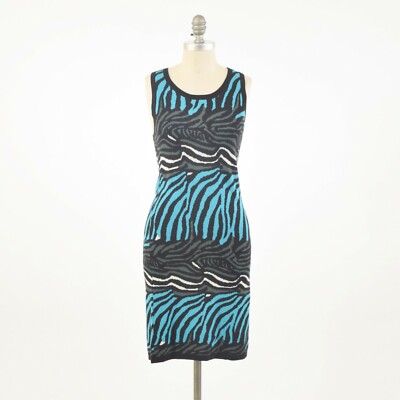Issa London X Banana Republic Dress XS Teal Zebra Print Intarsia Sweater Knit