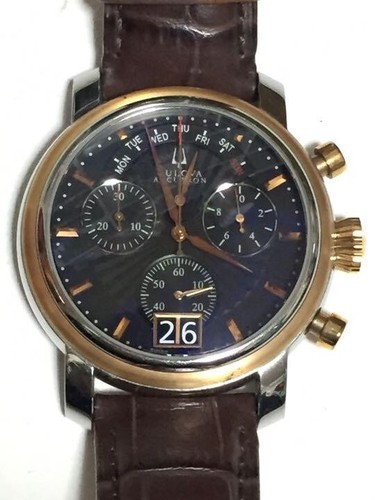 Bulova Accutron Amerigo Quartz Black Dial Day/Date Chronograph Mens Watch Used