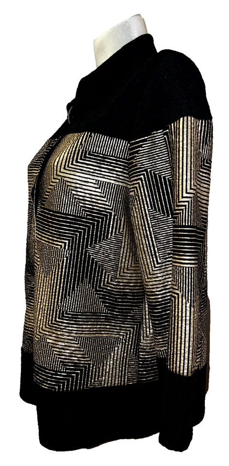 Chaqueta para mujer JM COLLECTION talla M negra dorada estampado geométrico botón cárdigan Foto 4 de 4