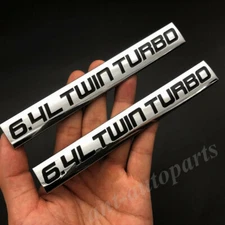 2pcs Metal Chrome Black 6.4L Twin Turbo Engine Car Emblem Badge Decals Sticker