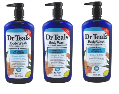 BL Dr Teals Body Wash Detoxify & Energize Ginger & Clay 24oz each *Three Pack*