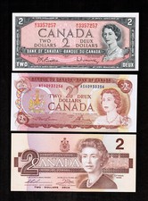 Canada  $2 DOLLARS x 3 Notes. Last 3 Issues =  1954, 1974 and 1986 All Gem UNC