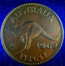 WORLD COIN SALE-1962 AUSTRALIA ONE PENNY BRONZE COMPOSITION COIN-KM#56