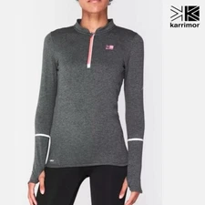 Karrimor X-Lite 1/4 Zip Base Layer Top US4 Grey/Pink EUC Running Wicking