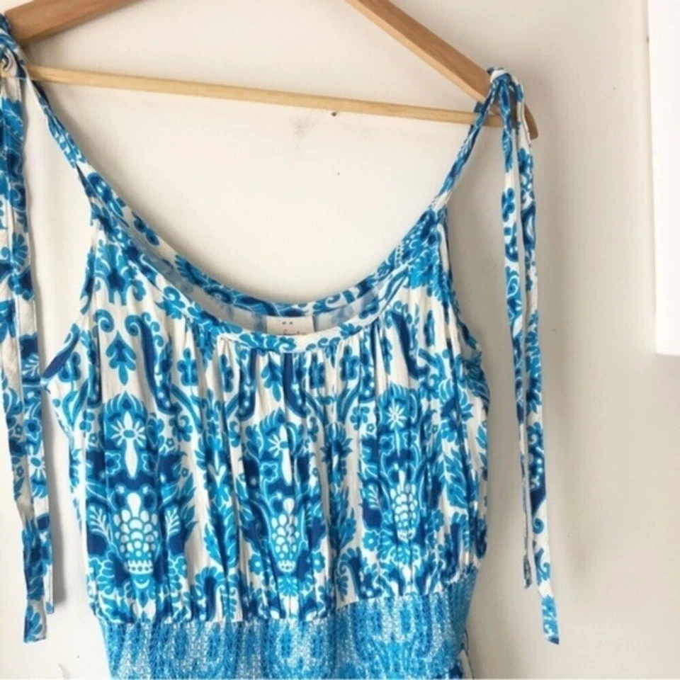 Maxi Vestido Anthro Plenty de Tracy Reese Azul Motivo Barroco Talla Pequeña Pequeño Foto 3 de 4