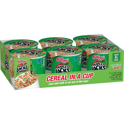 Kellogg's Apple Jacks Cereal Cups 12 Pack 1.5oz Multigrain Snack Garacup