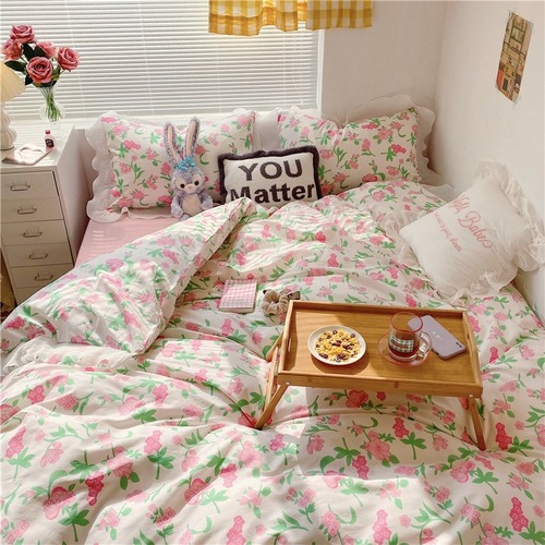 Cotton Floral Bedding Set Bed Plaid 