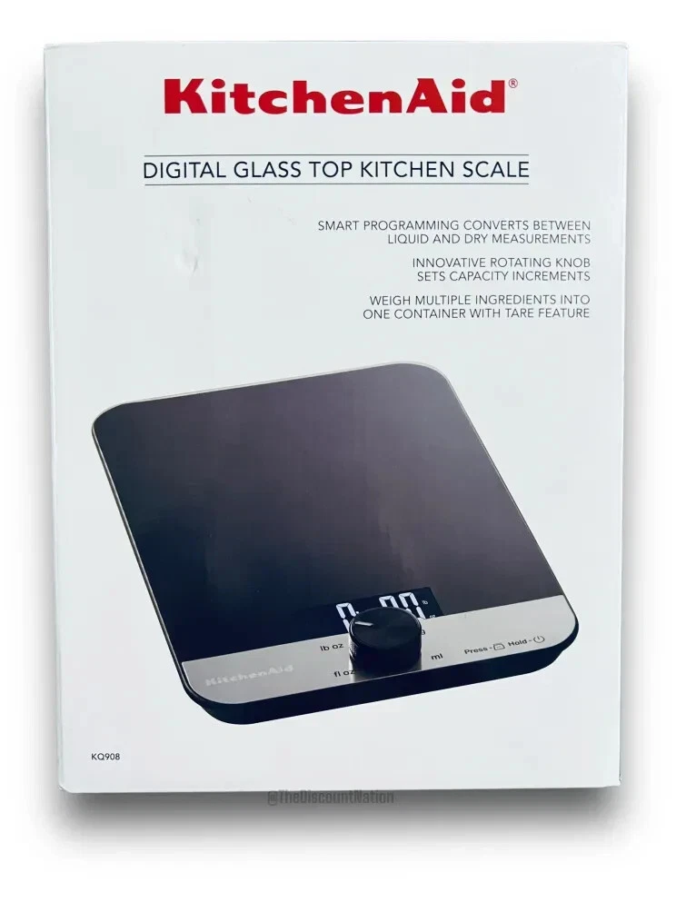 KitchenAid Digital Glass Top Kitchen Food Scale Black Stainless Steel NIB