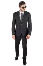 Slim Fit Suit 2 Button Solid Black AZAR MAN Flat Front Pants New Style With Tags